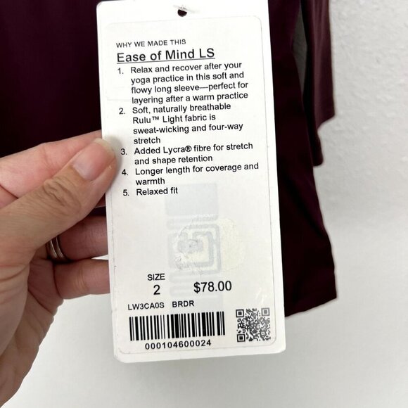 Lululemon Womens 2 Maroon Ease of Mind Long Sleeve Peplum Athletic Top - Picture 5 of 7